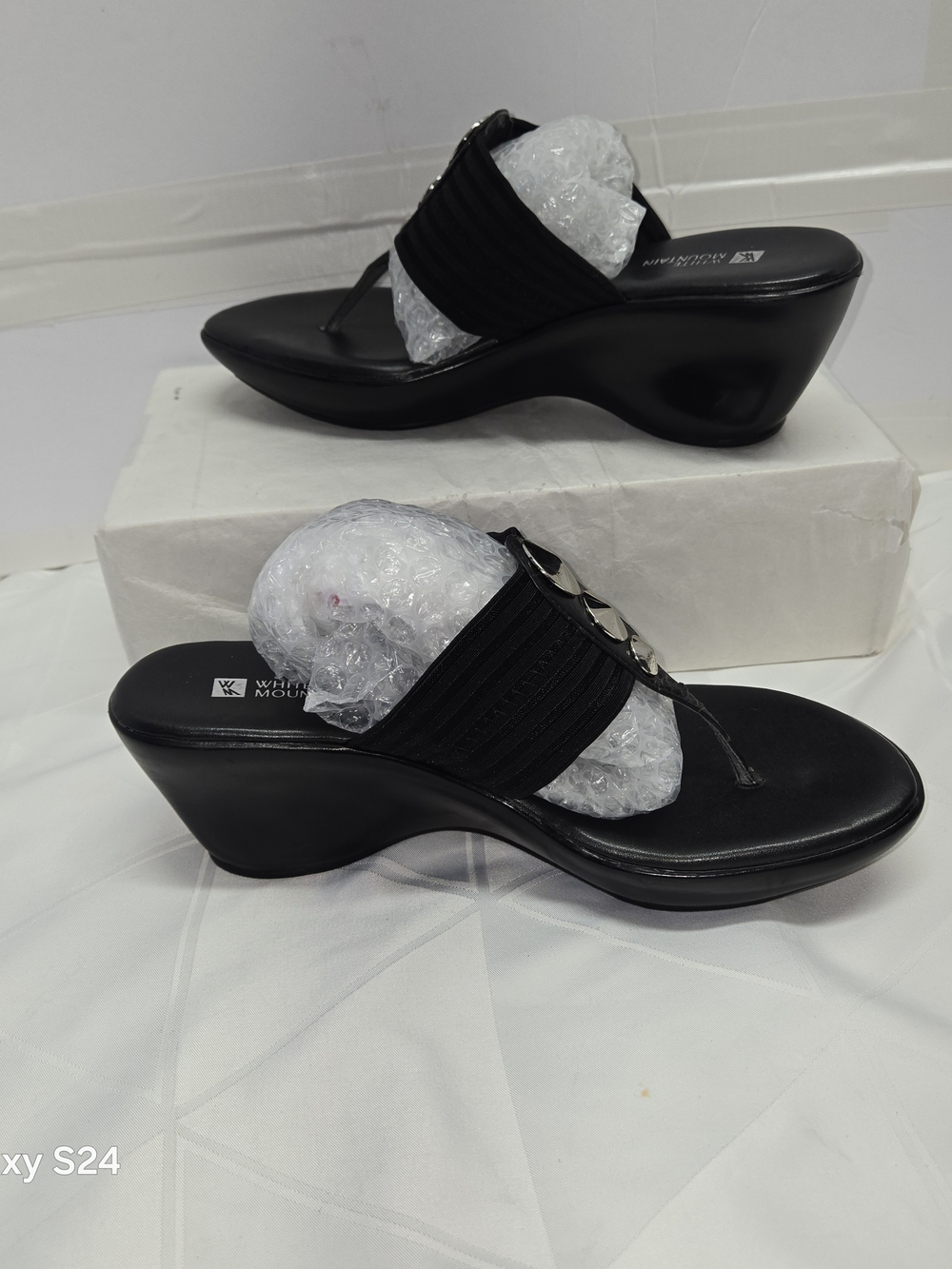 Black Wedge Thong Sandals with Decorative Accent - Women's - Picture 2 of 12